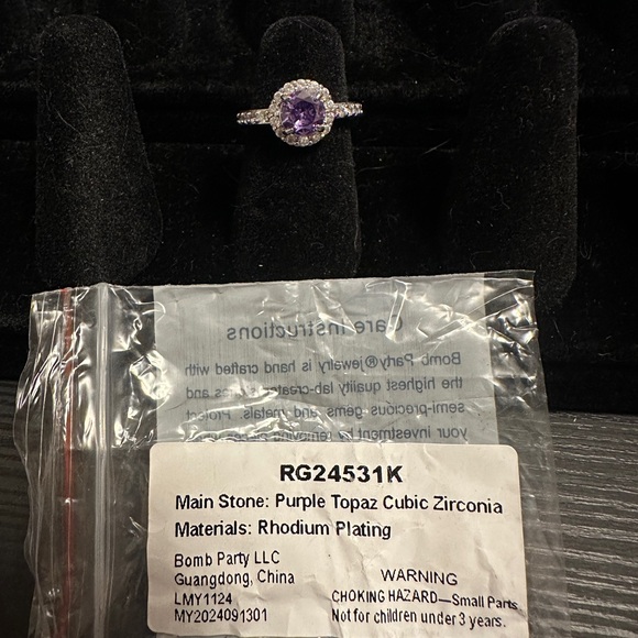 Bomb Party Adjustable Kids Ring size 3-5, Purple Topaz Cz Rhodium Plating - Picture 3 of 3